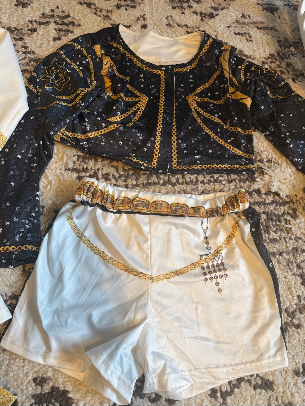 Girls Black & White Dance Costume Set with Gold Accents